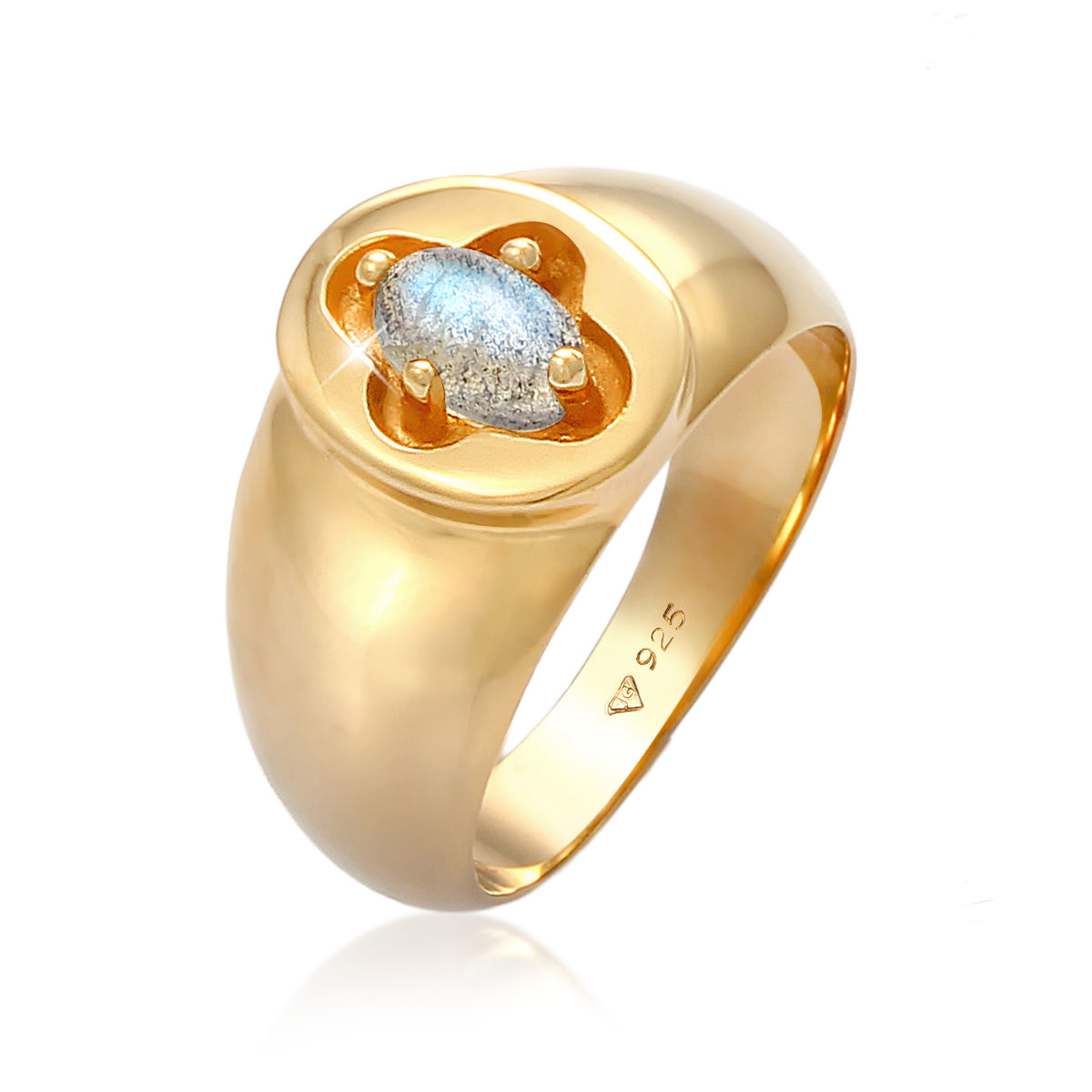 Gold - Elli PREMIUM | Siegelring | Labradorit ( Grau ) | 925 Sterling Silber vergoldet