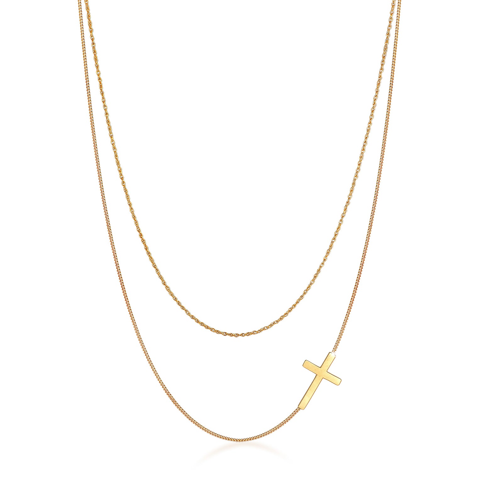 Gold - Elli | Layer-Halskette Kreuz | 925 Sterling Silber vergoldet
