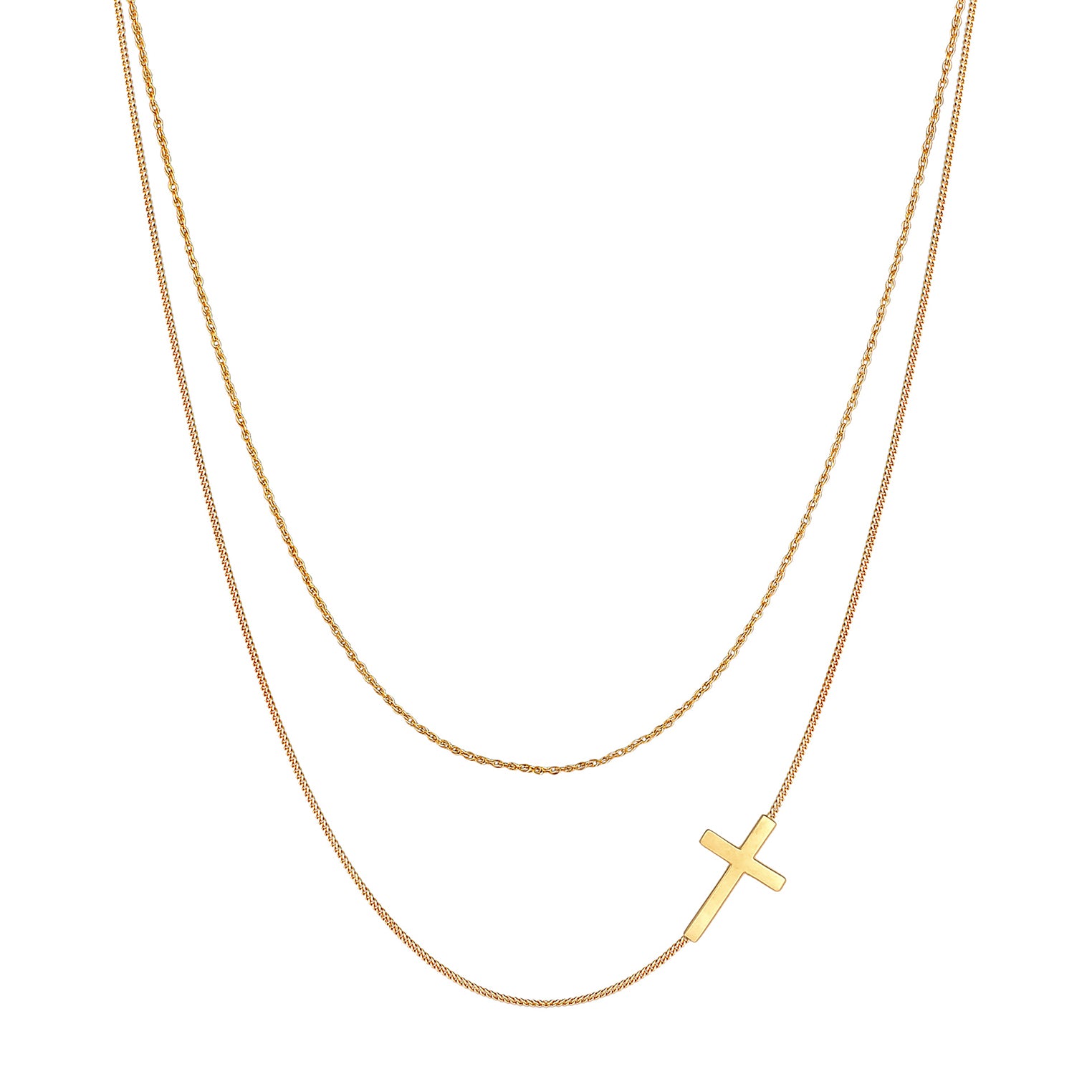 Gold - Elli | Layer-Halskette Kreuz | 925 Sterling Silber vergoldet