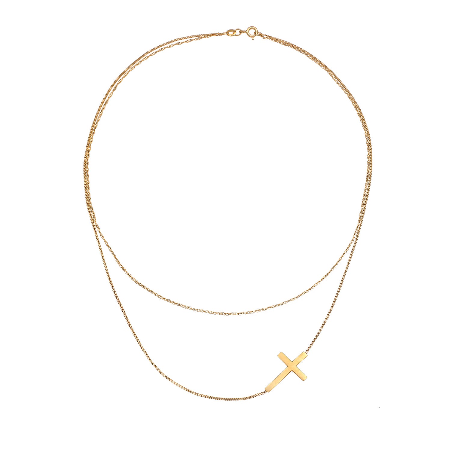 Gold - Elli | Layer-Halskette Kreuz | 925 Sterling Silber vergoldet