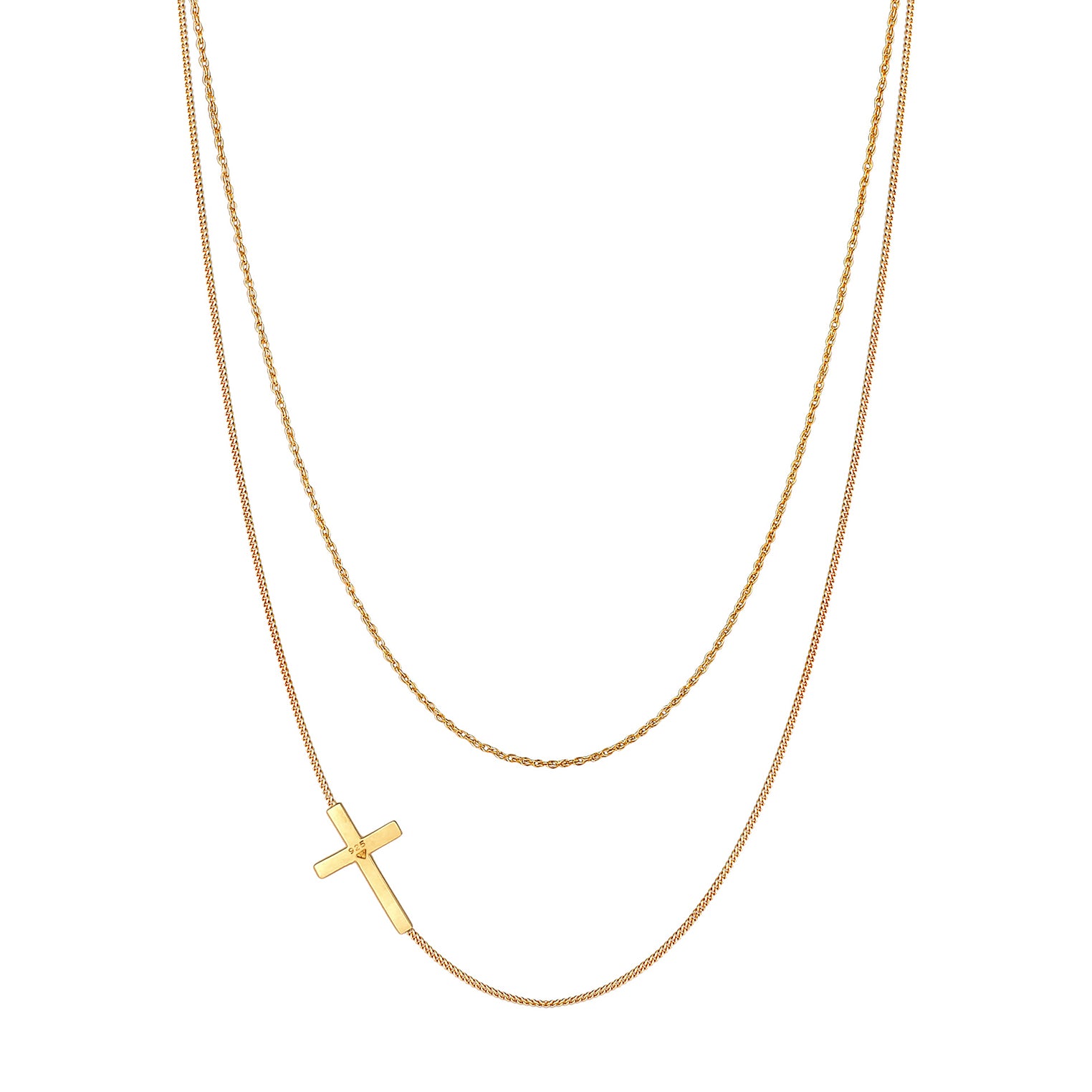 Gold - Elli | Layer-Halskette Kreuz | 925 Sterling Silber vergoldet