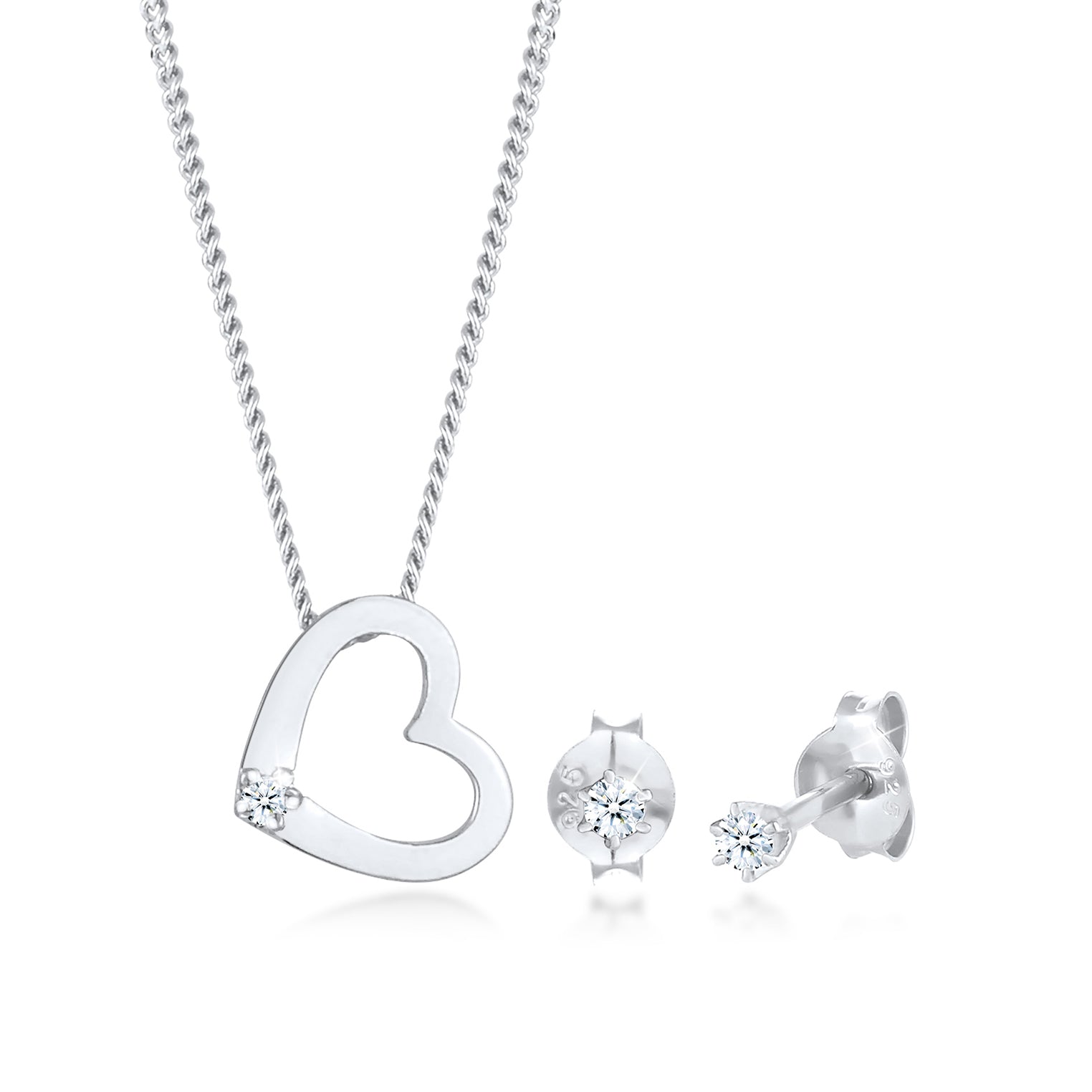 Silber - Elli DIAMONDS | Schmuckset  Herz | Diamant ( Weiß, 0,075 ct ) | 925er Sterling Silber