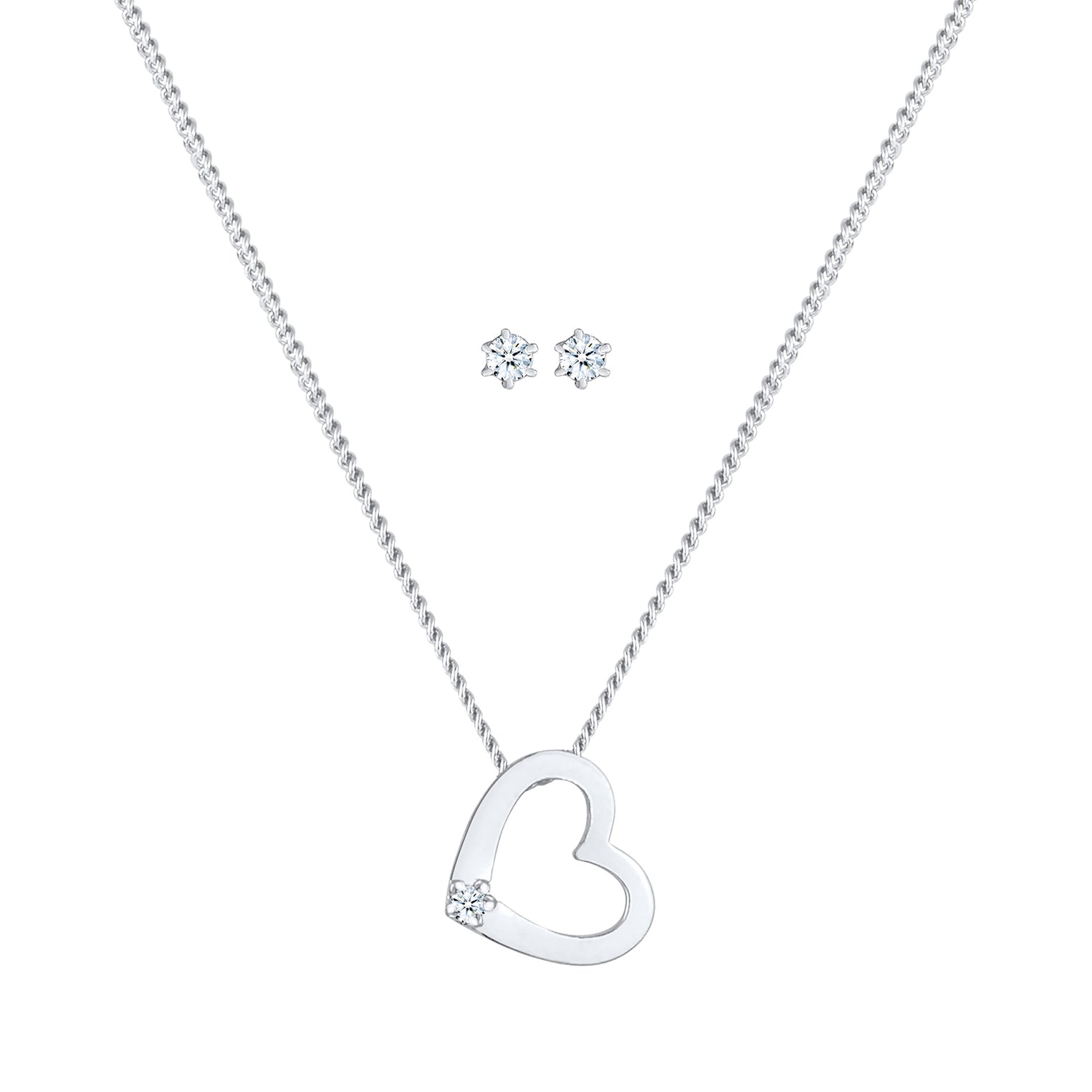 Silber - Elli DIAMONDS | Schmuckset  Herz | Diamant ( Weiß, 0,075 ct ) | 925er Sterling Silber