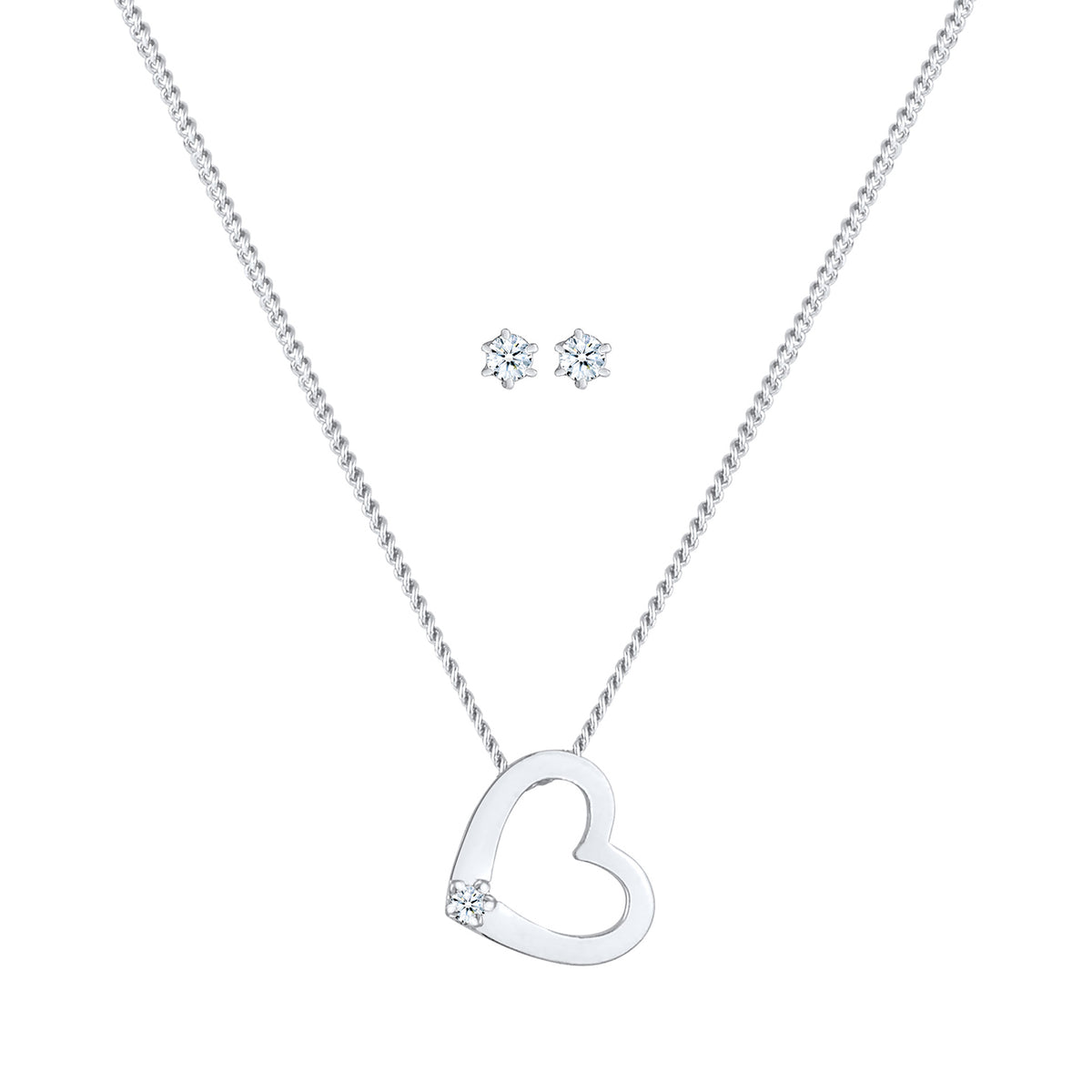 Silber - Elli DIAMONDS | Schmuckset  Herz | Diamant ( Weiß, 0,075 ct ) | 925er Sterling Silber