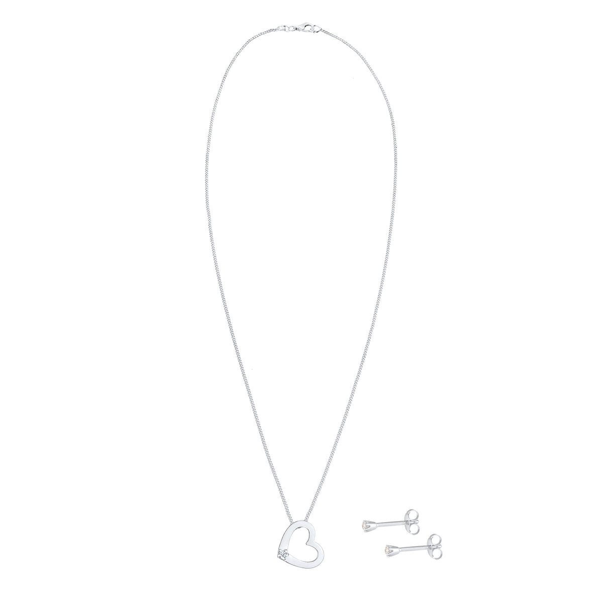 Silber - Elli DIAMONDS | Schmuckset  Herz | Diamant ( Weiß, 0,075 ct ) | 925er Sterling Silber