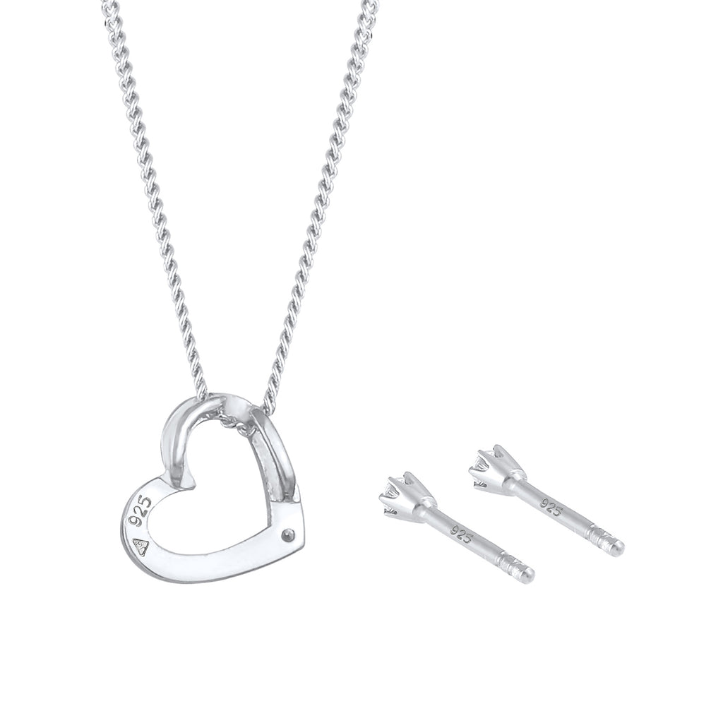 Silber - Elli DIAMONDS | Schmuckset  Herz | Diamant ( Weiß, 0,075 ct ) | 925er Sterling Silber