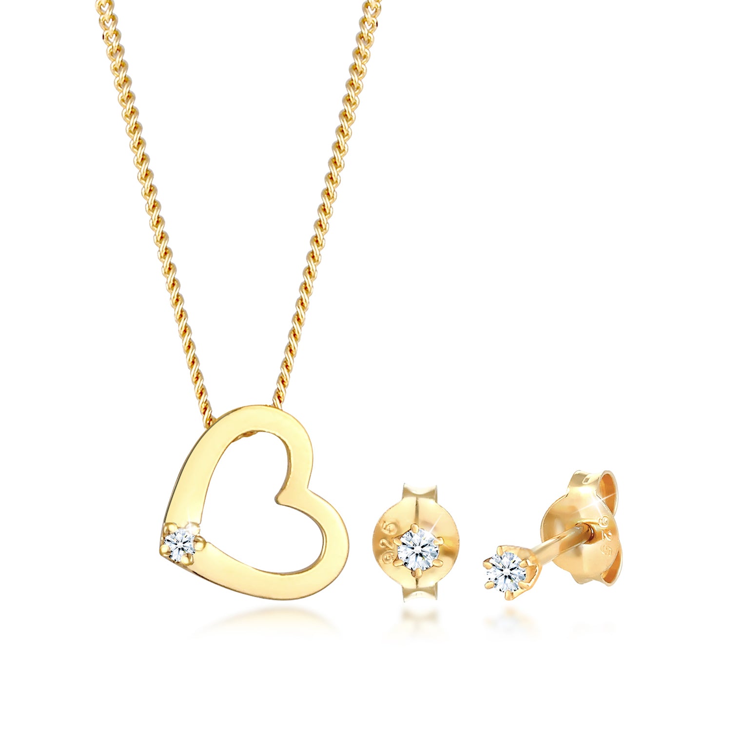 Gold - Elli DIAMONDS | Schmuckset  Herz | Diamant ( Weiß, 0,075 ct ) | 925 Sterling Silber vergoldet