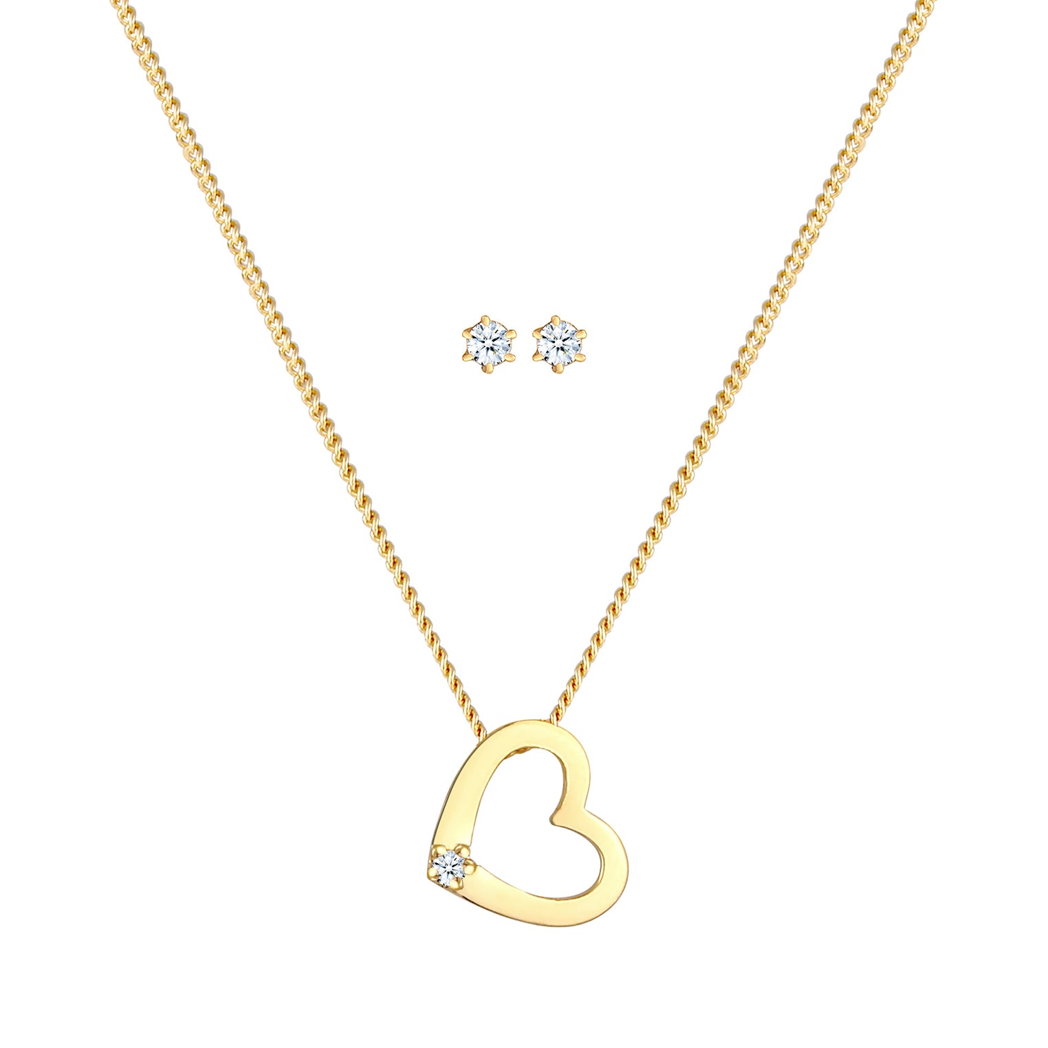 Gold - Elli DIAMONDS | Schmuckset  Herz | Diamant ( Weiß, 0,075 ct ) | 925 Sterling Silber vergoldet