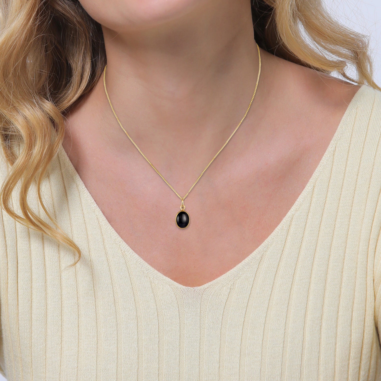 Gold - Elli | Halskette | Onyx (Schwarz) | 925 Sterling Silber vergoldet