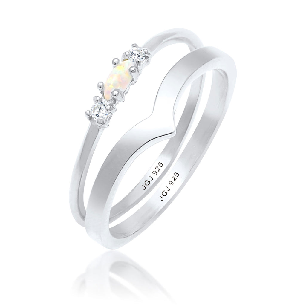 Silber - Elli | Ringset | Opal ( Weiß ) | 925er Sterling Silber