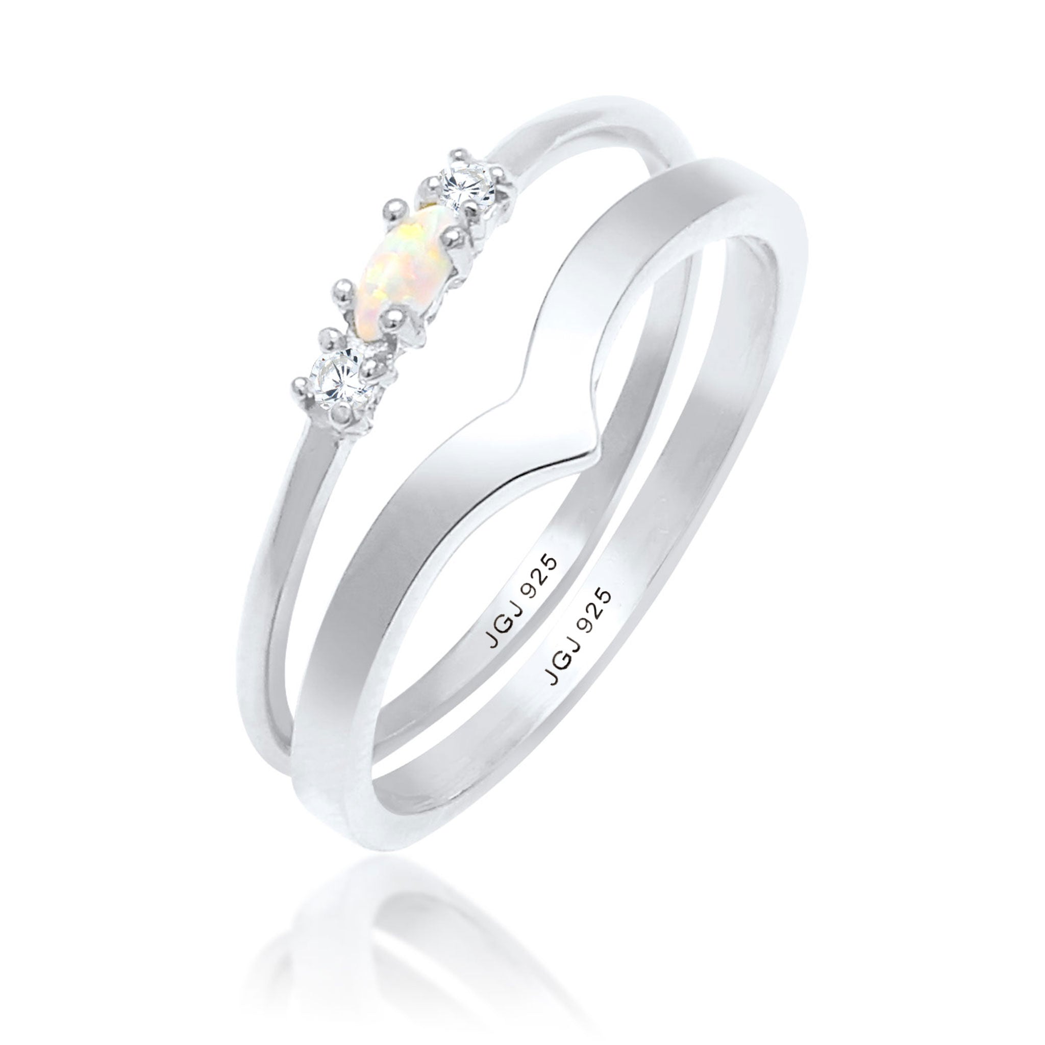 Silber - Elli | Ringset | Opal ( Weiß ) | 925er Sterling Silber