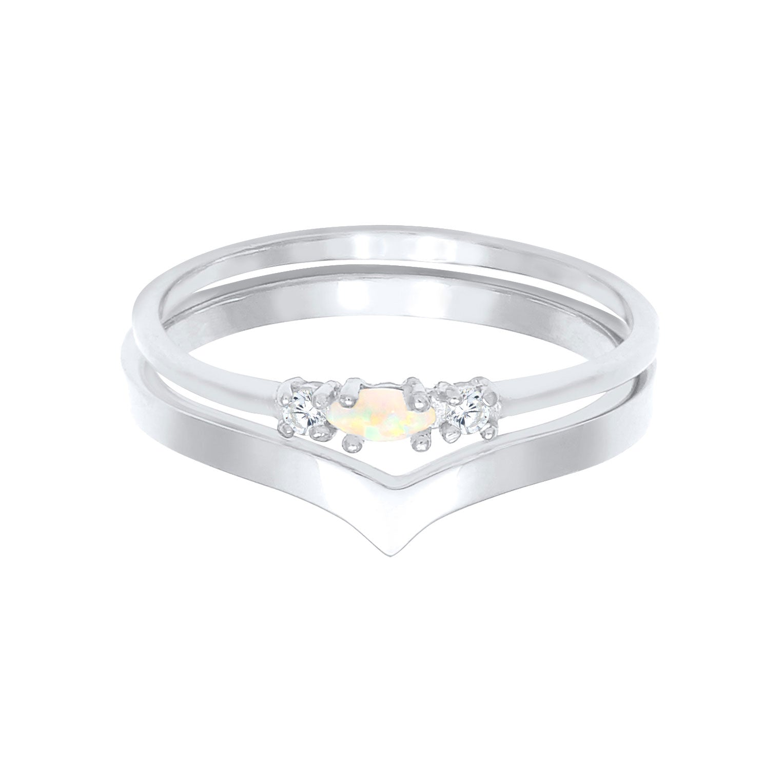 Silber - Elli | Ringset | Opal ( Weiß ) | 925er Sterling Silber