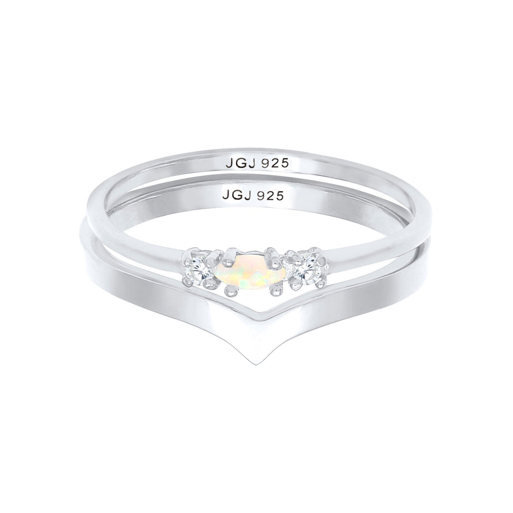 Silber - Elli | Ringset | Opal ( Weiß ) | 925er Sterling Silber