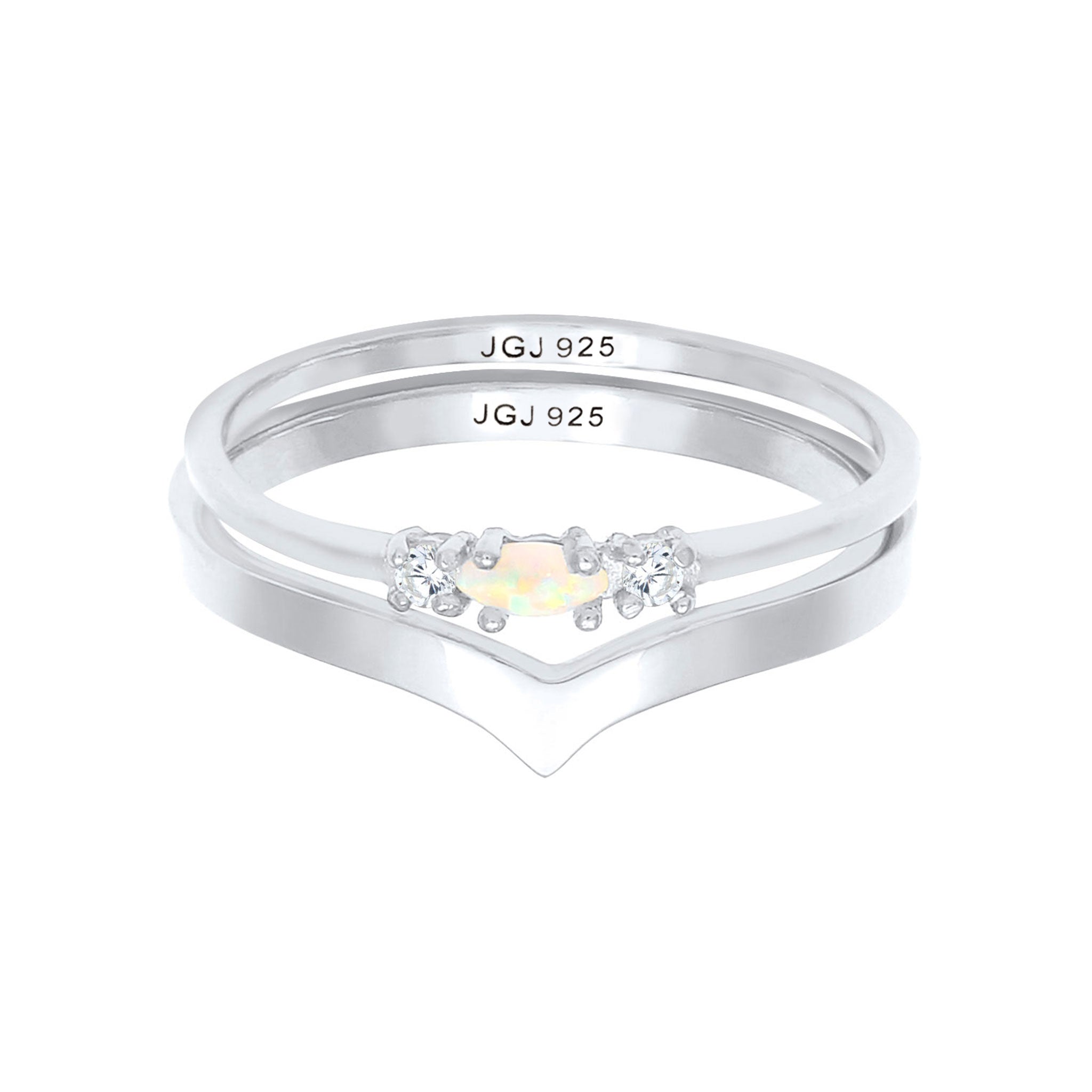 Silber - Elli | Ringset | Opal ( Weiß ) | 925er Sterling Silber