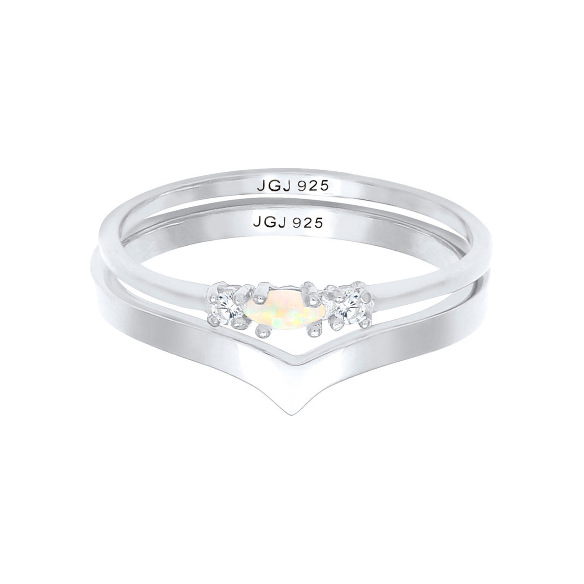 Silber - Elli | Ringset | Opal ( Weiß ) | 925er Sterling Silber