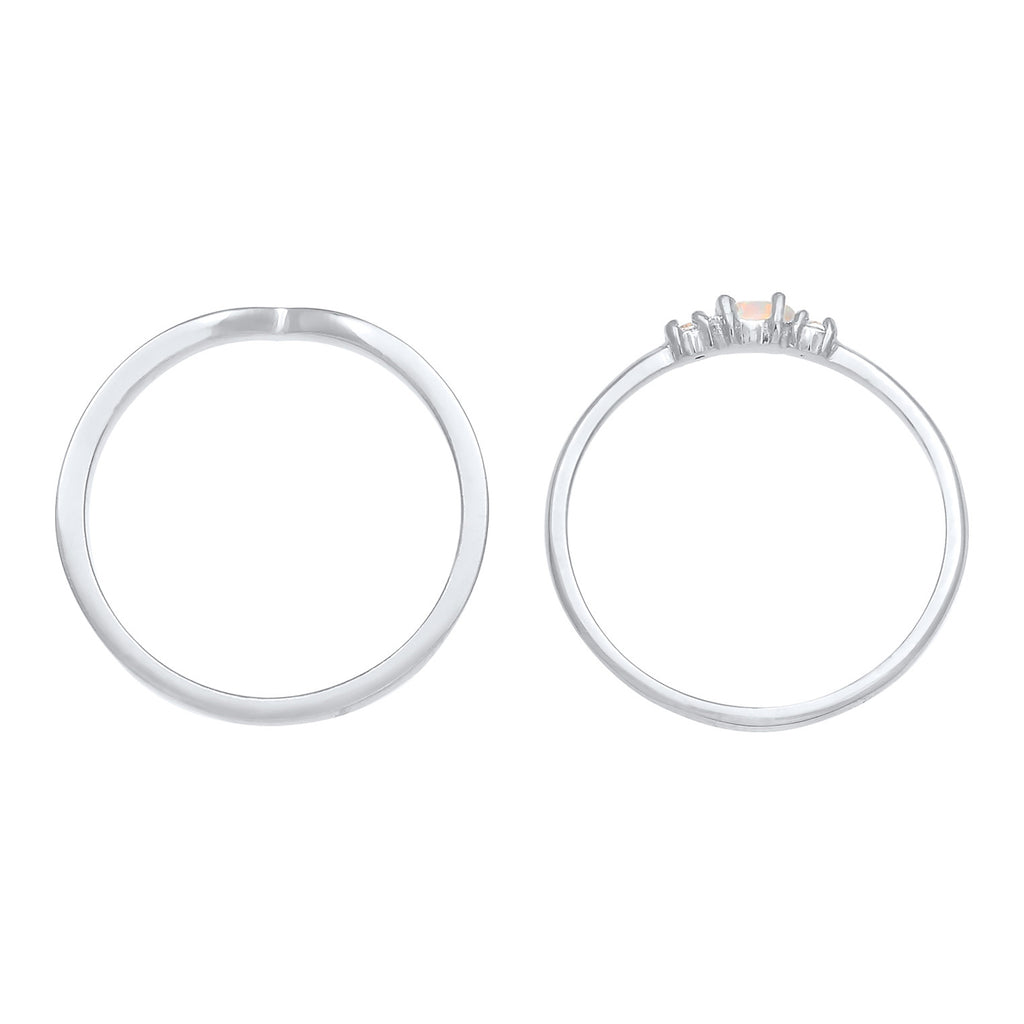 Silber - Elli | Ringset | Opal ( Weiß ) | 925er Sterling Silber
