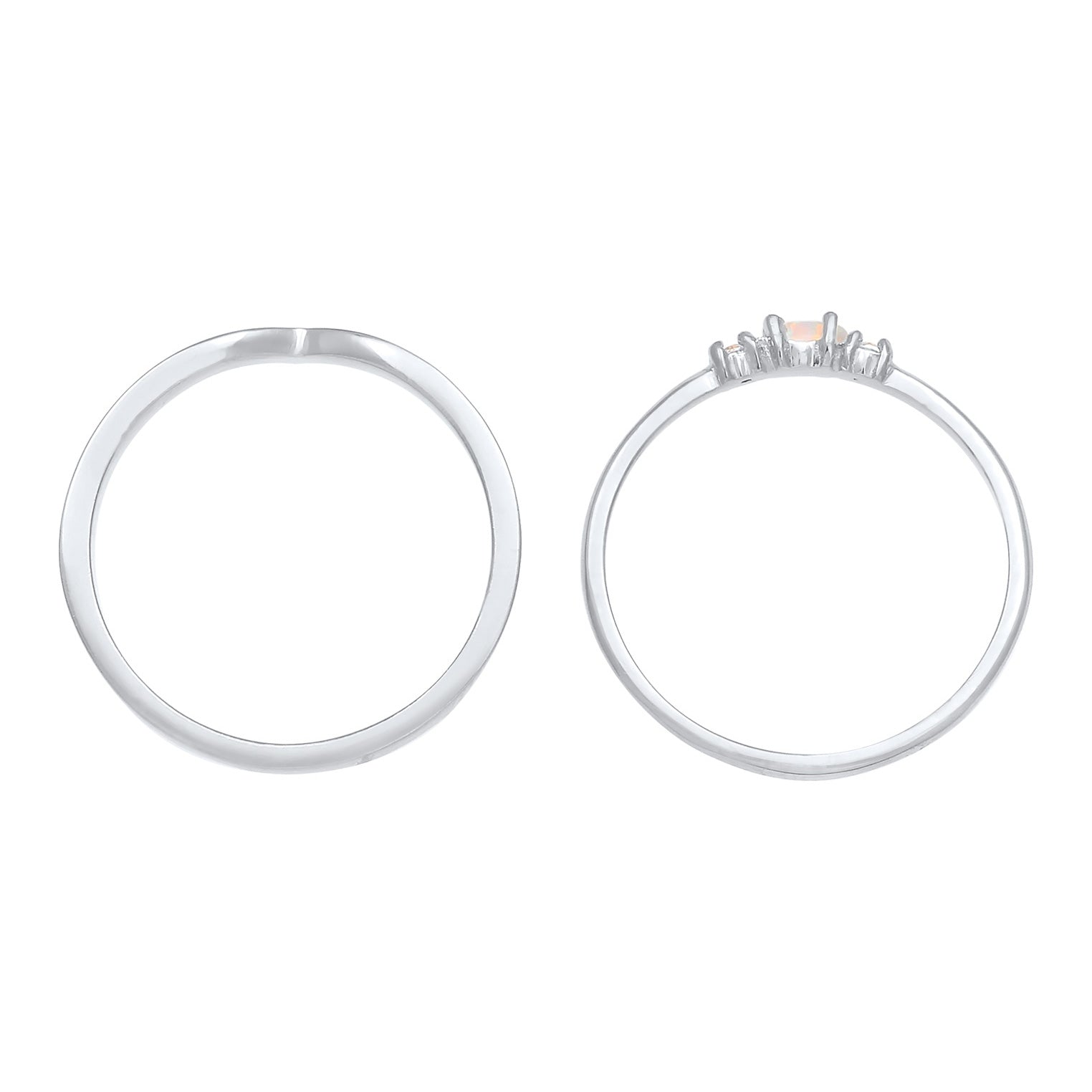Silber - Elli | Ringset | Opal ( Weiß ) | 925er Sterling Silber