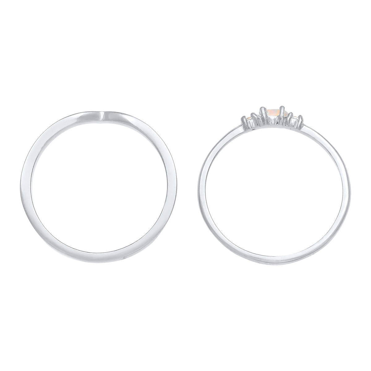 Silber - Elli | Ringset | Opal ( Weiß ) | 925er Sterling Silber