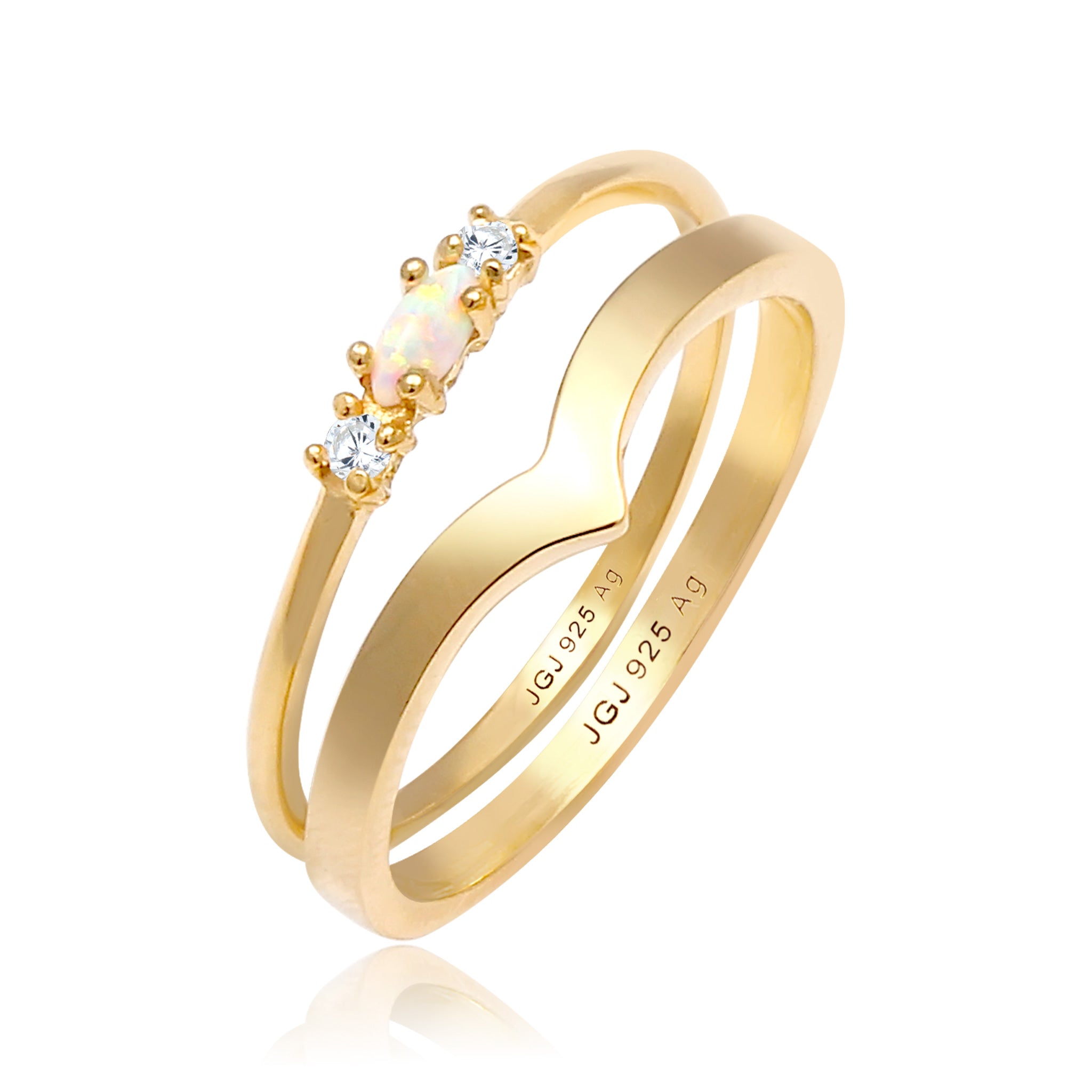 Gold - Elli | Ringset | Opal ( Weiß ) | 925 Sterling Silber vergoldet