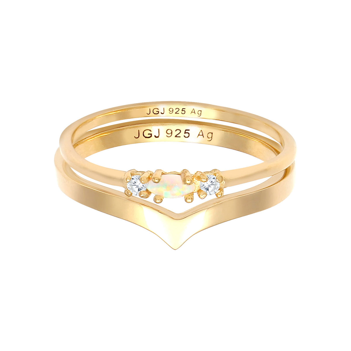 Gold - Elli | Ringset | Opal ( Weiß ) | 925 Sterling Silber vergoldet
