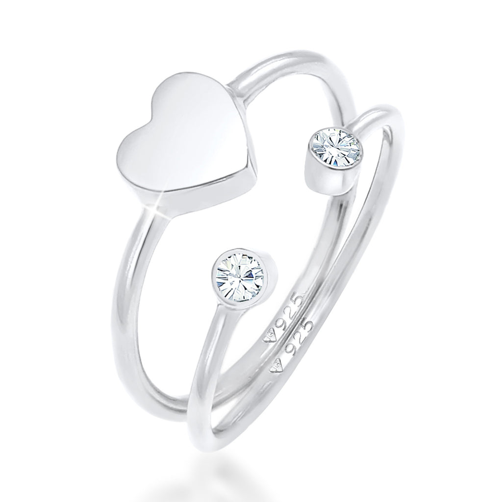 Silber - Elli | Ringset Herz | Mit Kristallen von Swarovski® (Weiß) | 925er Sterling Silber