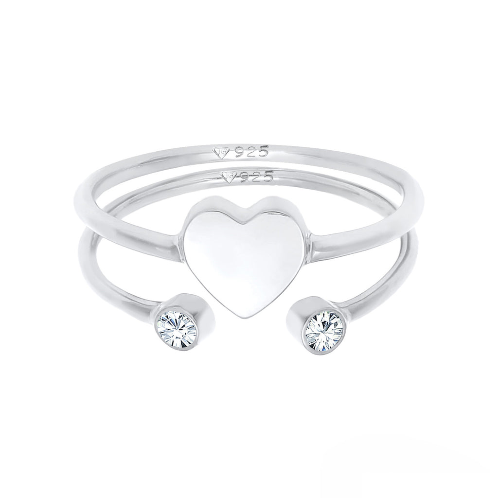 Silber - Elli | Ringset Herz | Mit Kristallen von Swarovski® (Weiß) | 925er Sterling Silber