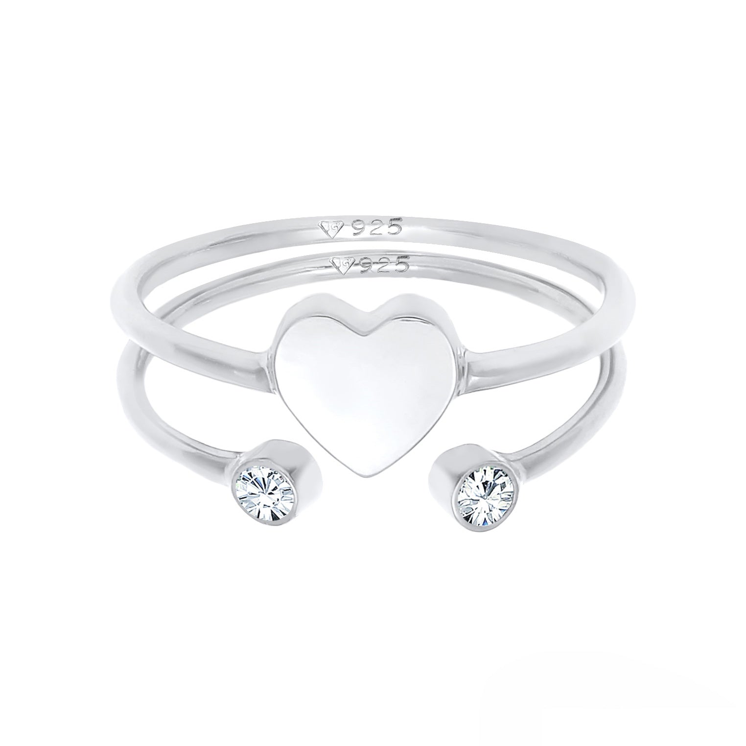 Silber - Elli | Ringset Herz | Mit Kristallen von Swarovski® (Weiß) | 925er Sterling Silber