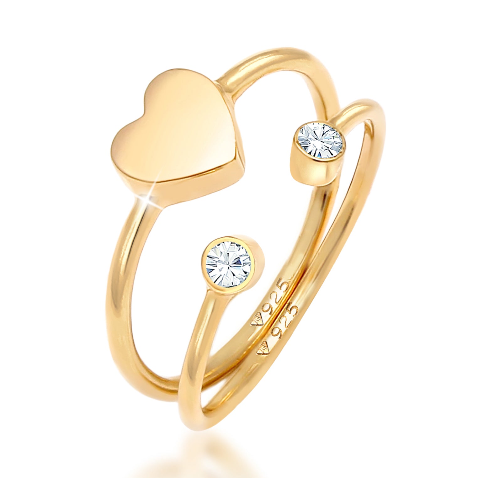 Gold - Elli | Ringset Herz | Mit Kristallen von Swarovski® (Weiß) | 925 Sterling Silber vergoldet