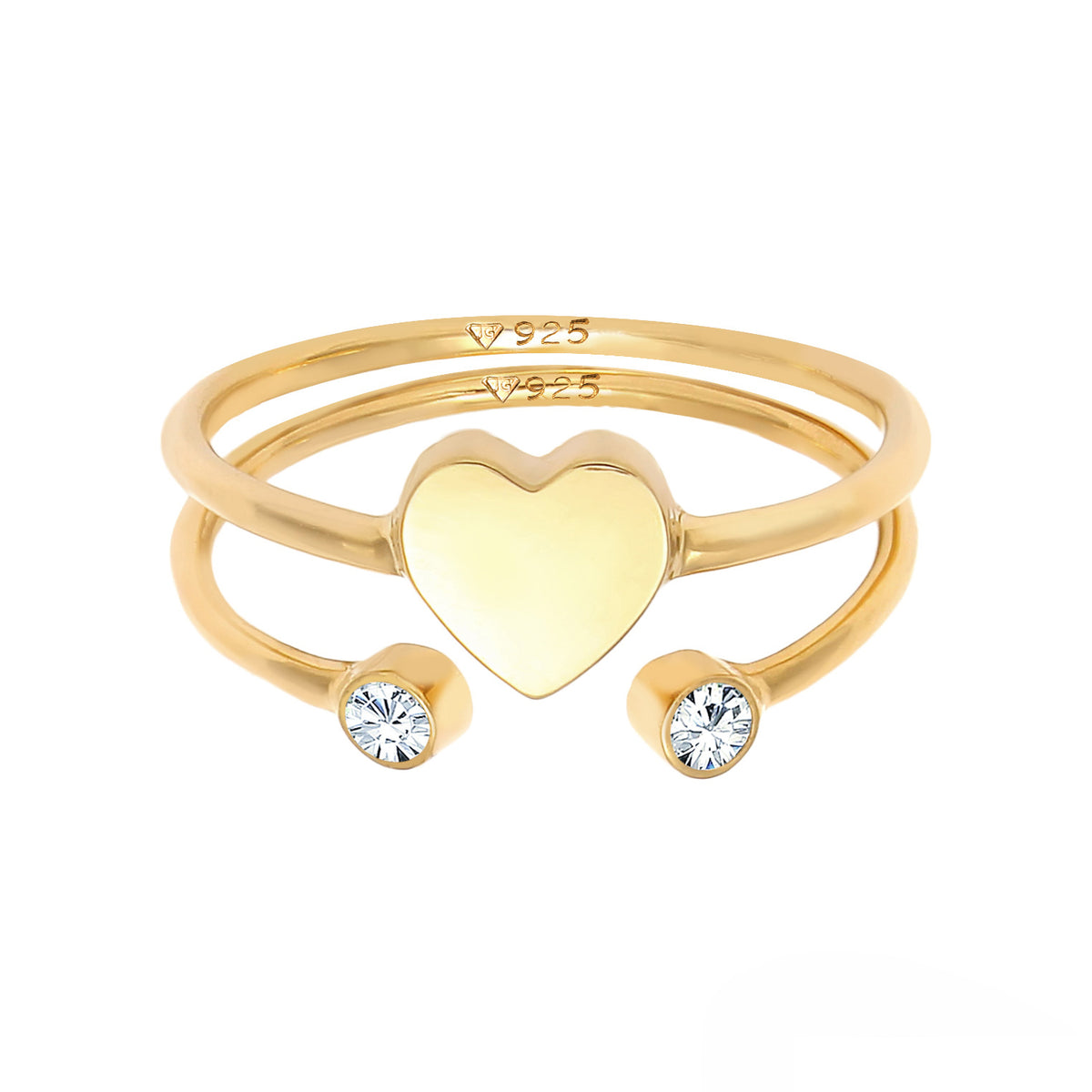 Gold - Elli | Ringset Herz | Mit Kristallen von Swarovski® (Weiß) | 925 Sterling Silber vergoldet