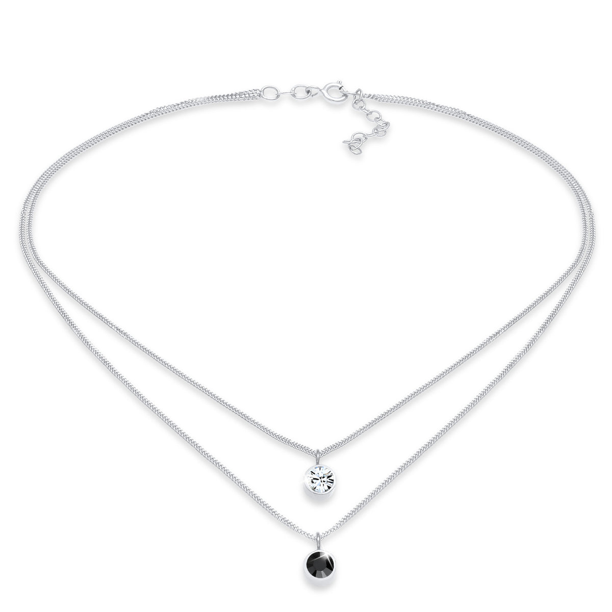 Silber - Elli | Layer-Halskette | Mit Kristallen von Swarovski® (Weiß & Schwarz) | 925 Sterling Silber