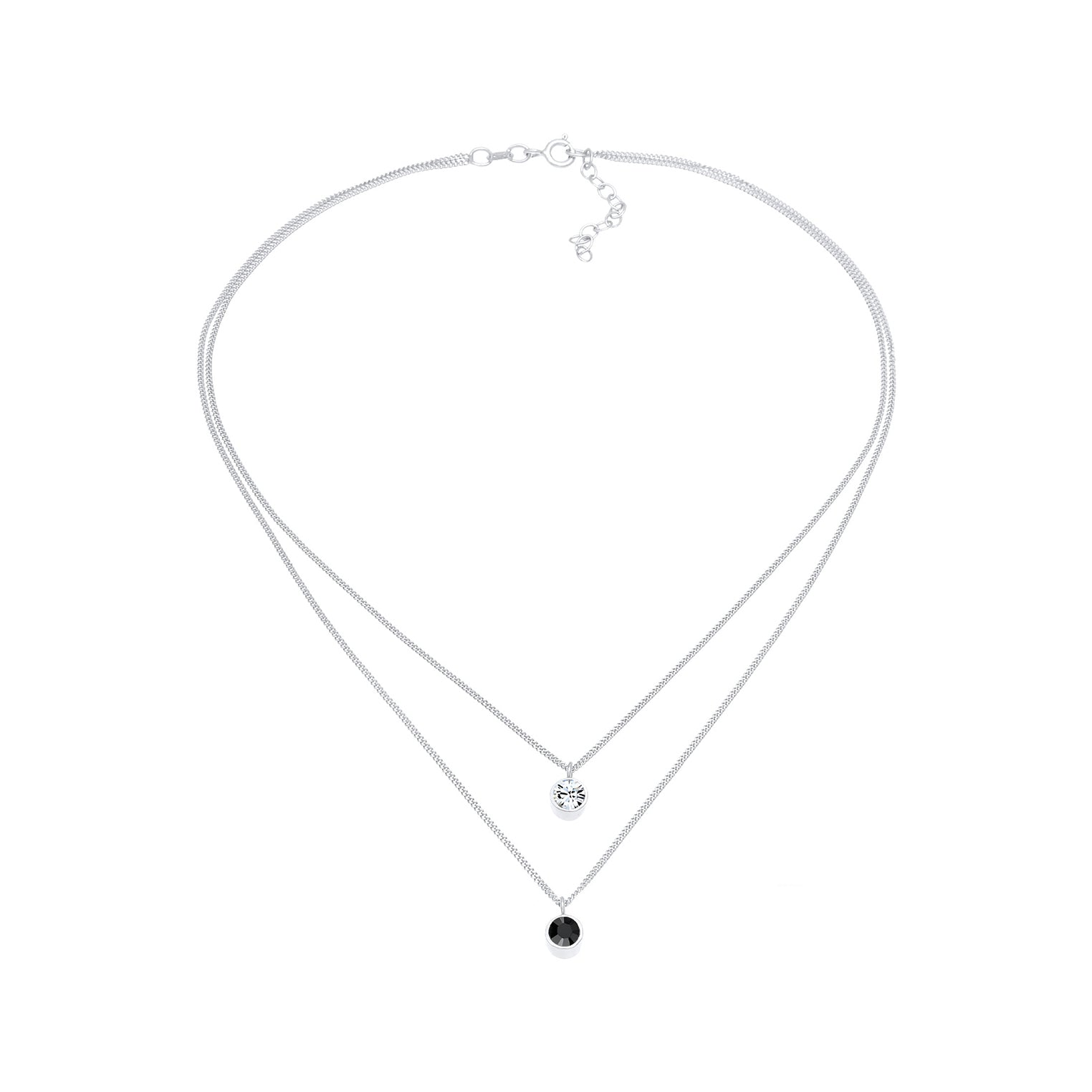 Silber - Elli | Layer-Halskette | Mit Kristallen von Swarovski® (Weiß & Schwarz) | 925 Sterling Silber
