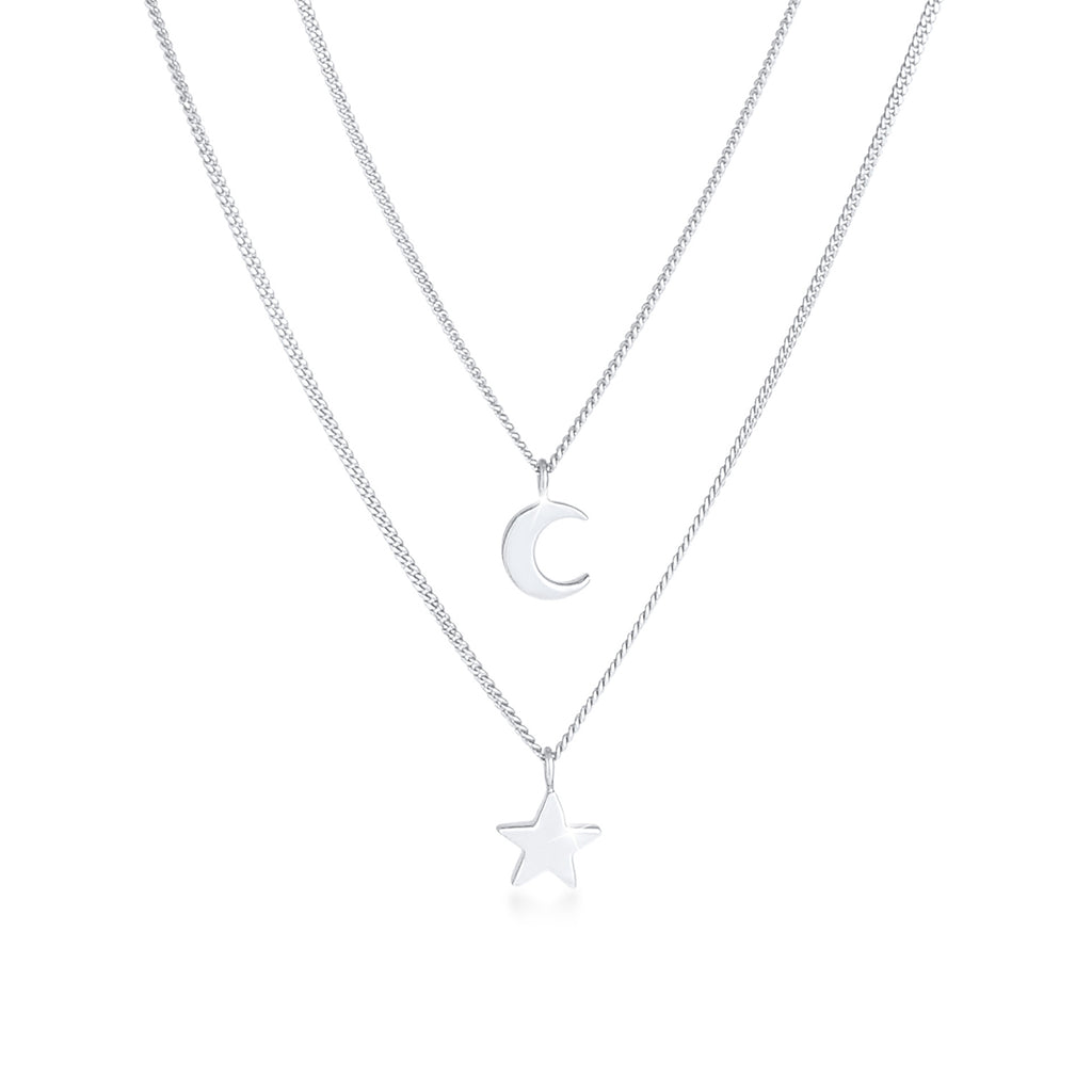 Silber - Elli | Layer-Halskette Stern Halbmond | 925er Sterling Silber