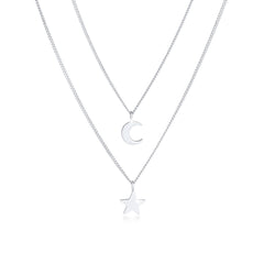 Silber - Elli | Layer-Halskette Stern Halbmond | 925er Sterling Silber