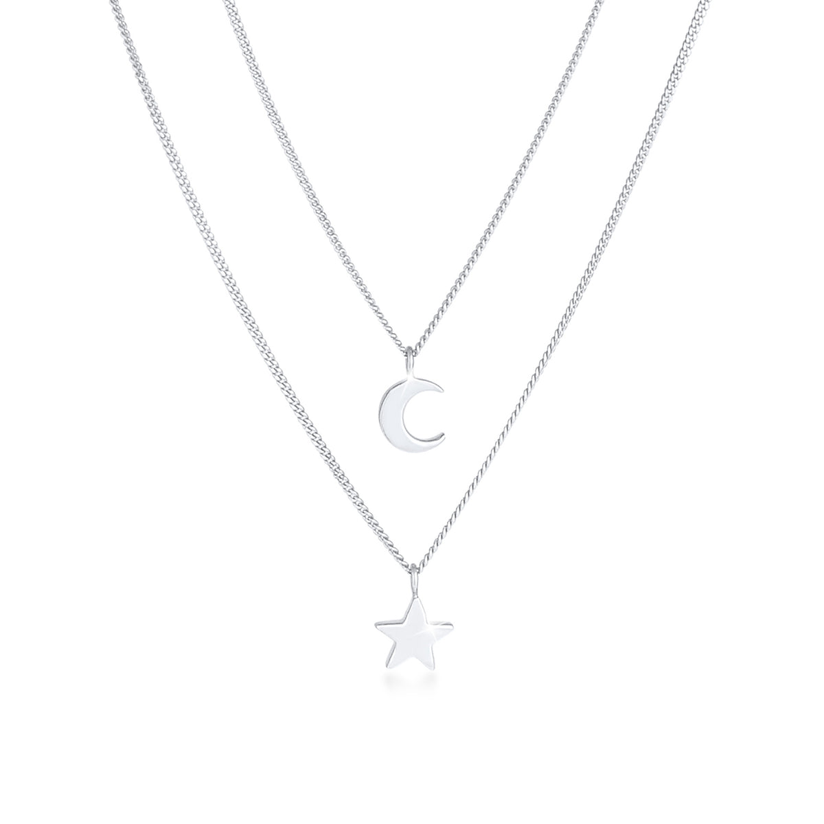 Silber - Elli | Layer-Halskette Stern Halbmond | 925er Sterling Silber