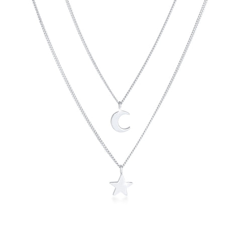 Silber - Elli | Layer-Halskette Stern Halbmond | 925er Sterling Silber
