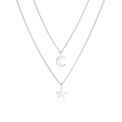 Silber - Elli | Layer-Halskette Stern Halbmond | 925er Sterling Silber