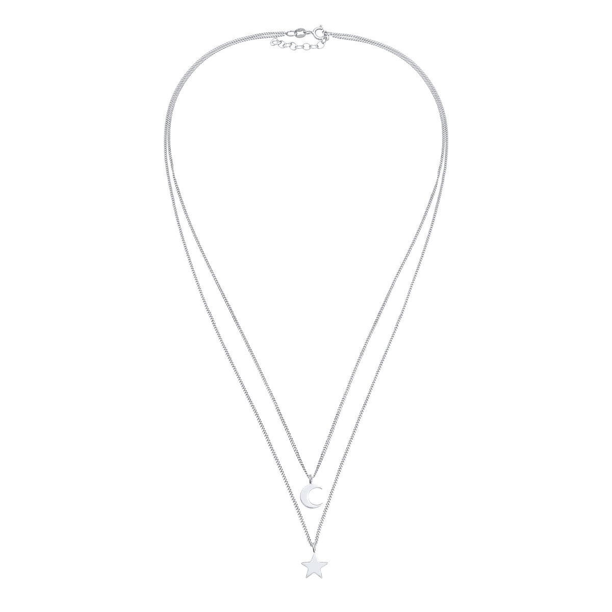 Silber - Elli | Layer-Halskette Stern Halbmond | 925er Sterling Silber