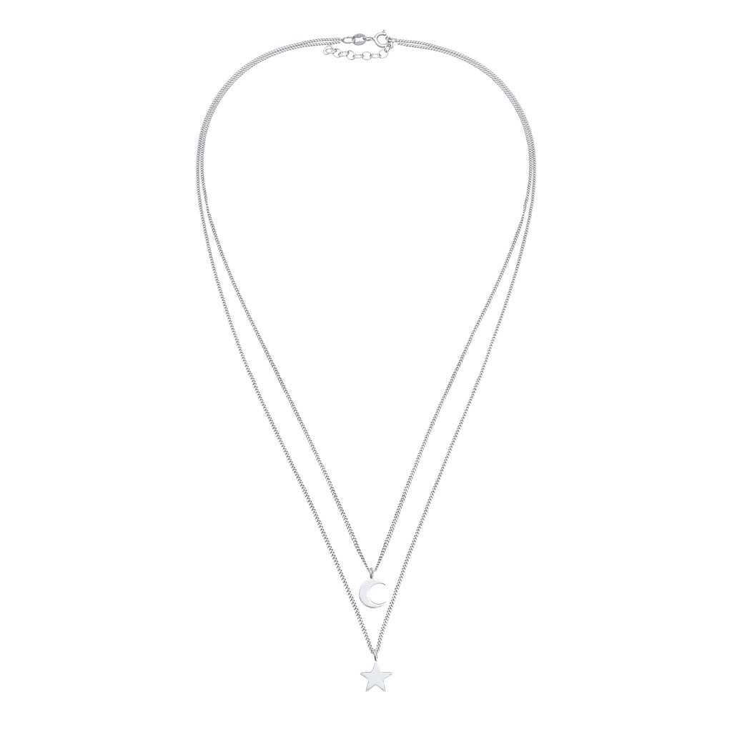 Silber - Elli | Layer-Halskette Stern Halbmond | 925er Sterling Silber