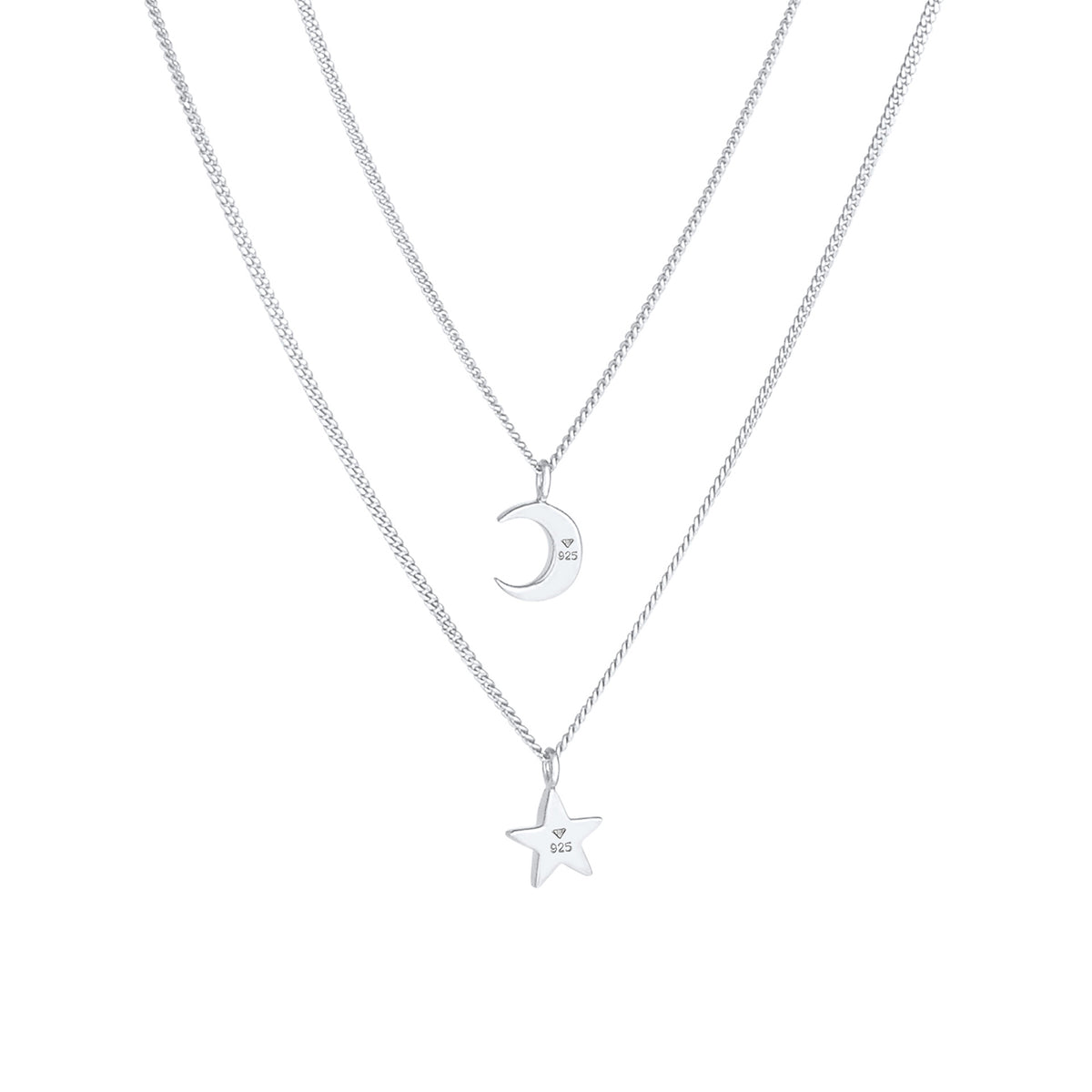 Silber - Elli | Layer-Halskette Stern Halbmond | 925er Sterling Silber