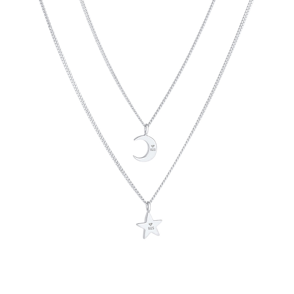 Silber - Elli | Layer-Halskette Stern Halbmond | 925er Sterling Silber
