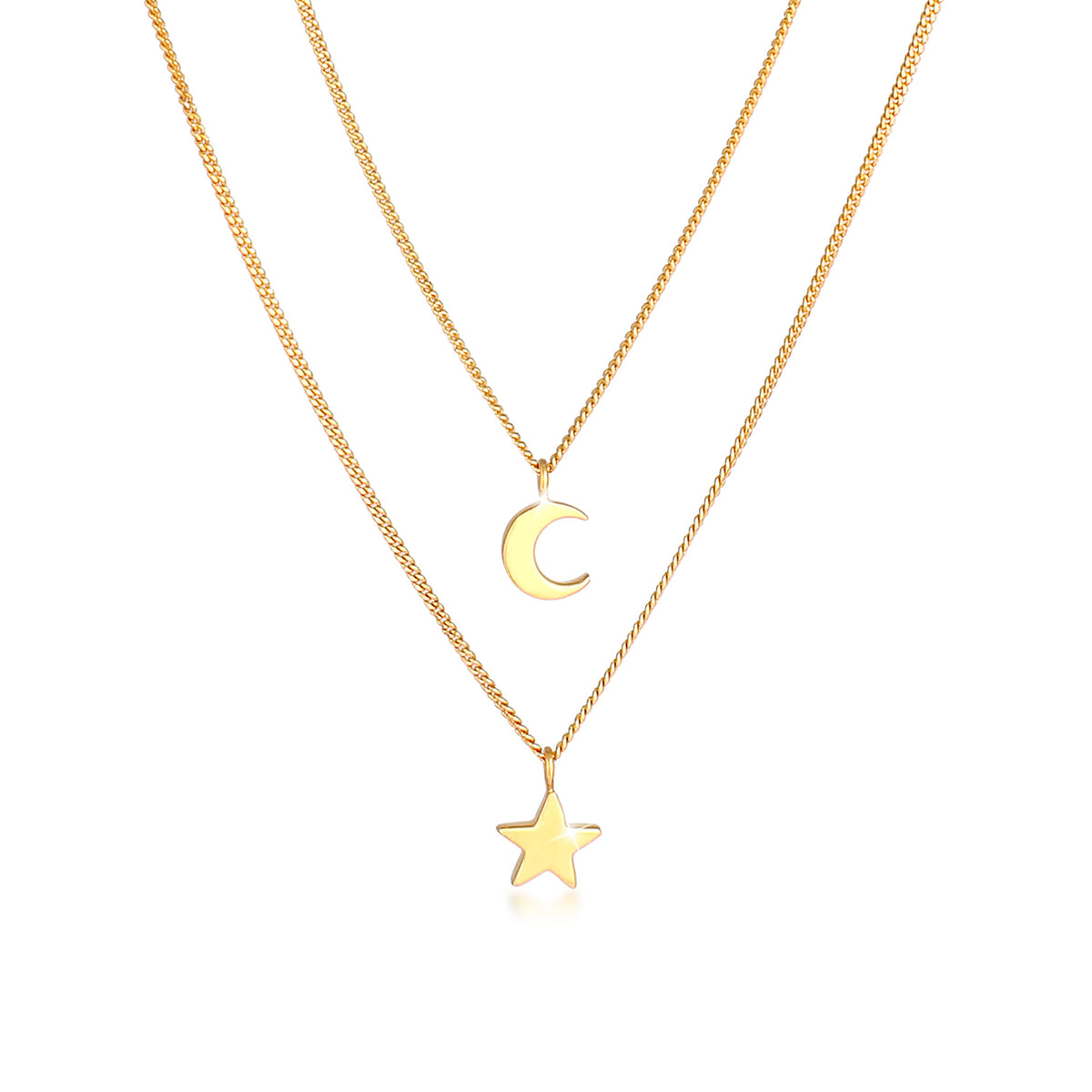 Gold - Elli | Layer-Halskette Stern Halbmond | 925er Sterling Silber vergoldet