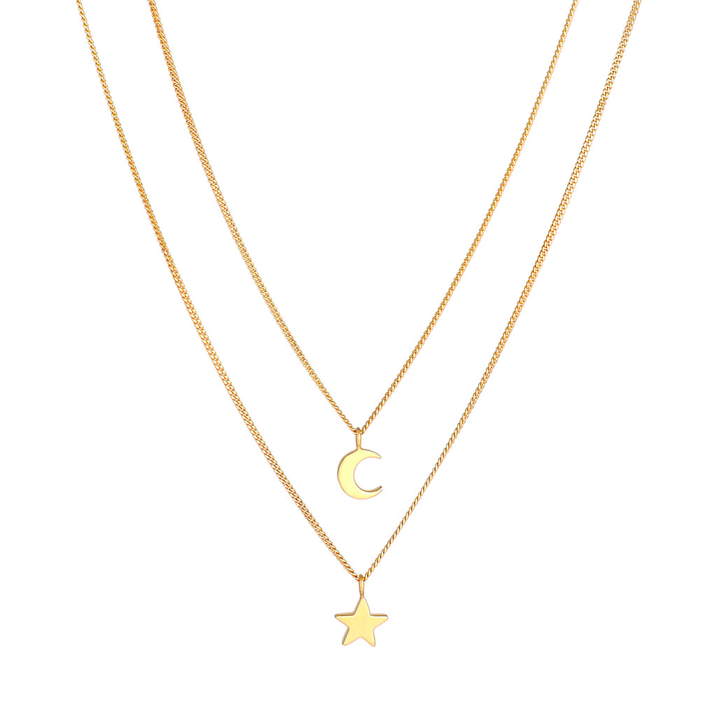 Gold - Elli | Layer-Halskette Stern Halbmond | 925er Sterling Silber vergoldet