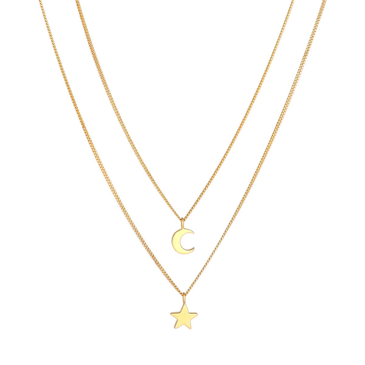 Gold - Elli | Layer-Halskette Stern Halbmond | 925er Sterling Silber vergoldet