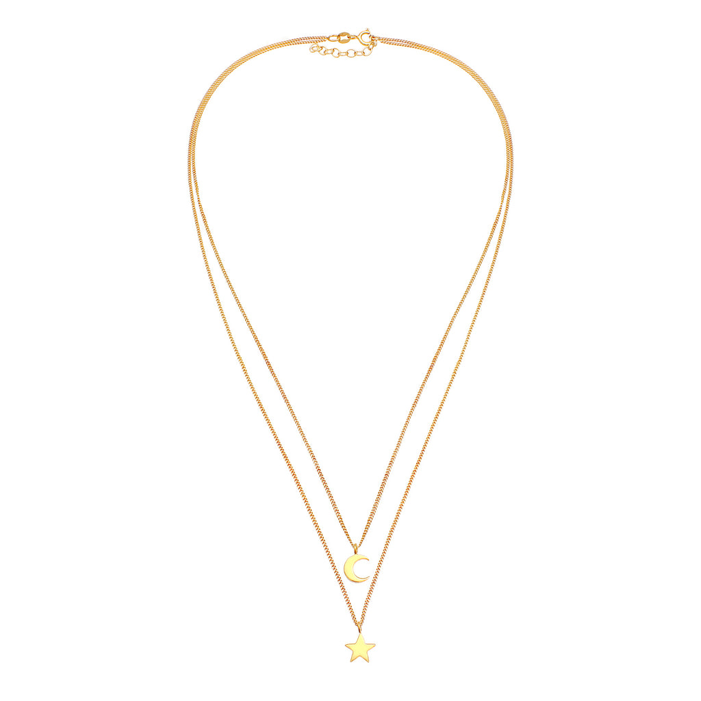 Gold - Elli | Layer-Halskette Stern Halbmond | 925er Sterling Silber vergoldet