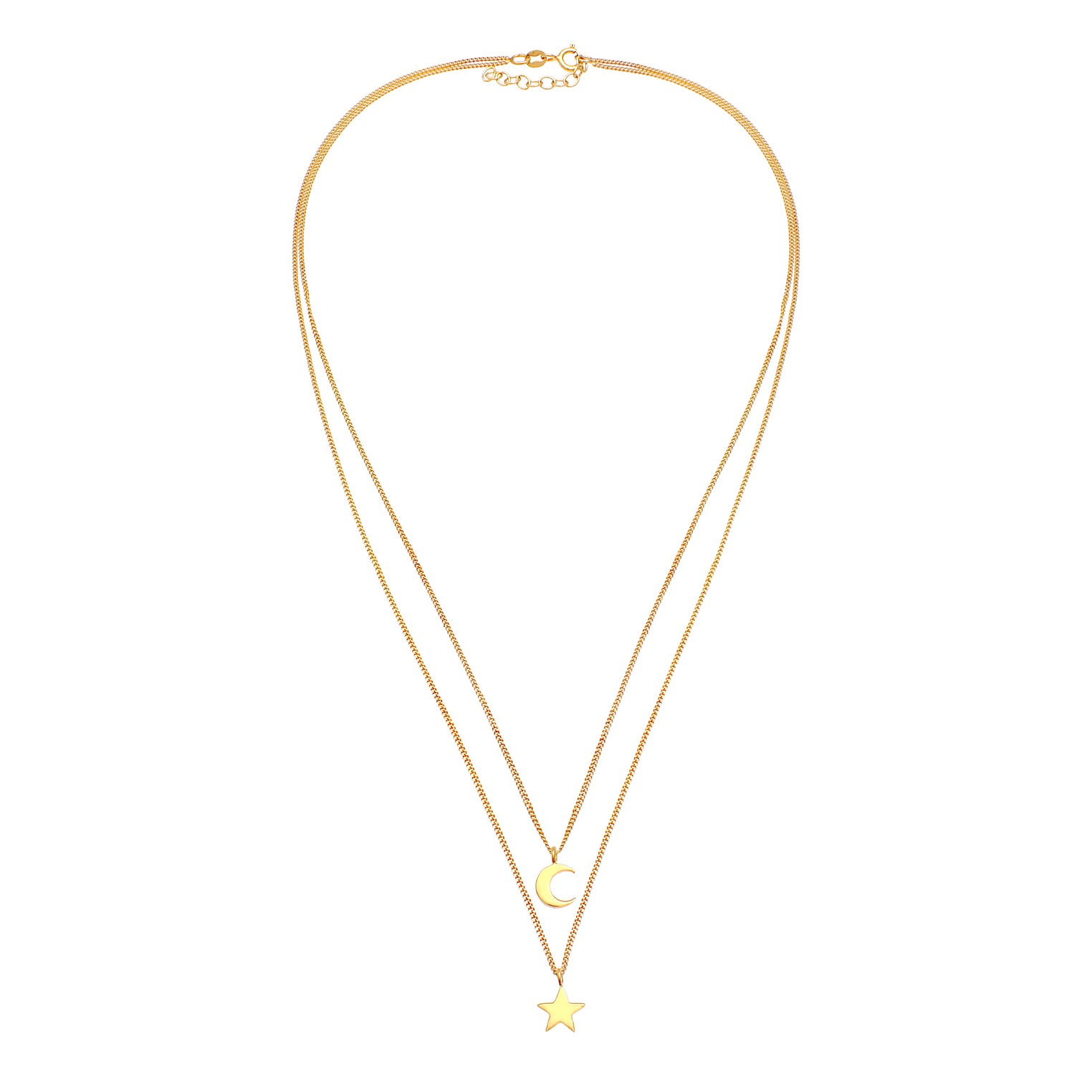 Gold - Elli | Layer-Halskette Stern Halbmomd | 925er Sterling Silber vergoldet