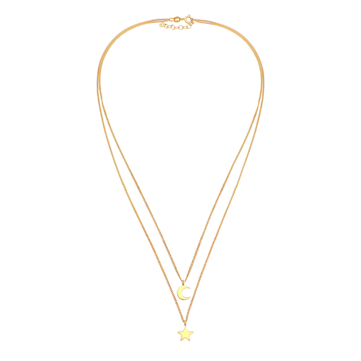 Gold - Elli | Layer-Halskette Stern Halbmond | 925er Sterling Silber vergoldet