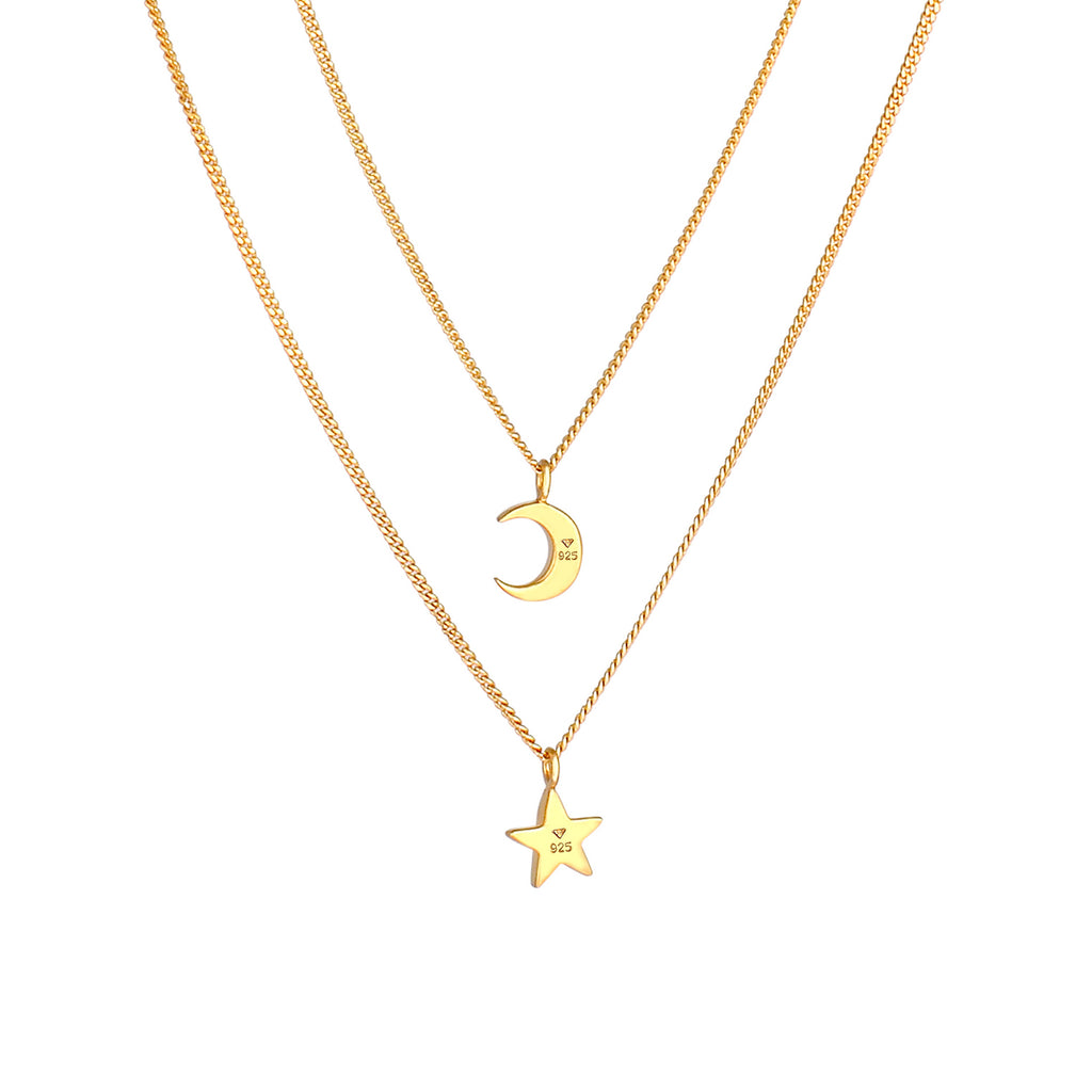 Gold - Elli | Layer-Halskette Stern Halbmond | 925er Sterling Silber vergoldet
