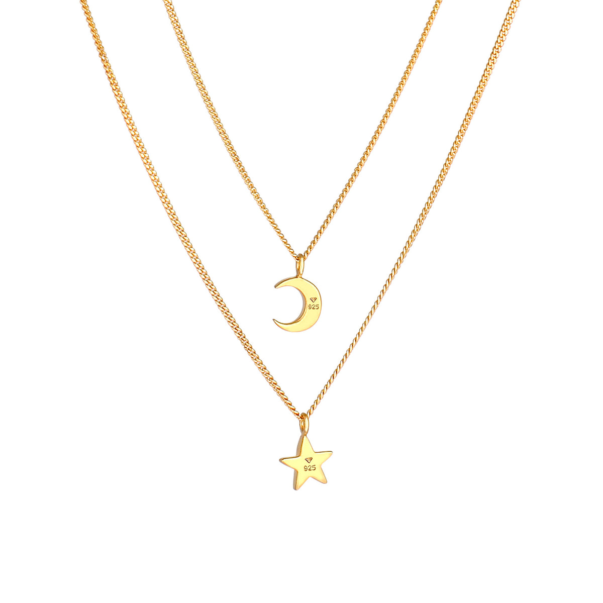 Gold - Elli | Layer-Halskette Stern Halbmond | 925er Sterling Silber vergoldet
