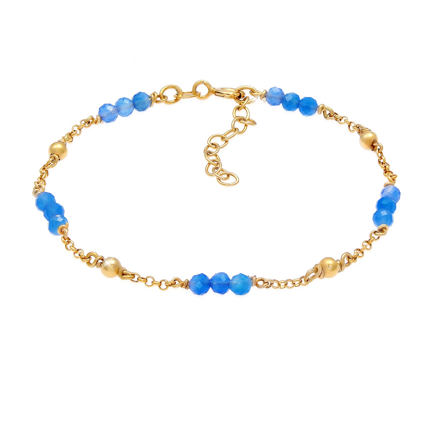 Gold - Elli | Armband Kugel | Achat ( Blau ) | 925 Sterling Silber vergoldet