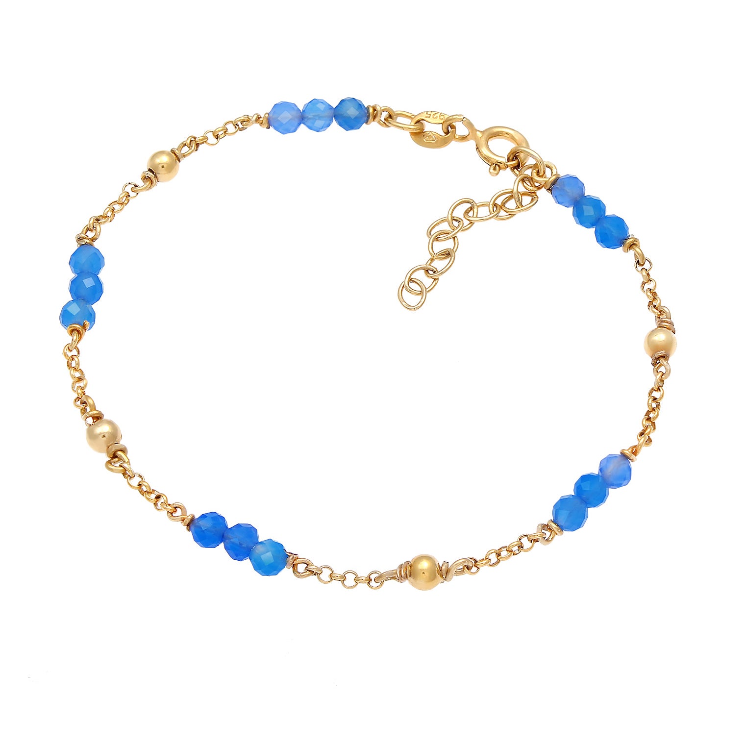 Gold - Elli | Armband Kugel | Achat ( Blau ) | 925 Sterling Silber vergoldet